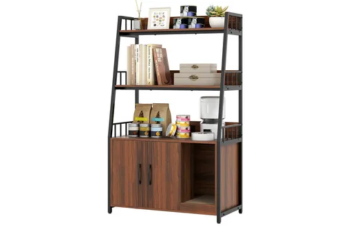 COSTWAY Katzenschrank mit Bücherregal und Ladestation, 3 Ebenen, Kratzmatte, 80x40x132cm Walnuss