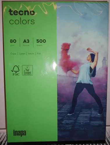 tecno Kopierpapier colors intensivgrün A3, 500 Blatt - Farbpapier A3 in intensivgrün, ideal für auffällige Drucke. Blickdicht und perfekt für Laser- und InkJet-Geräte, ideal für kreative Projekte und Dokumente.