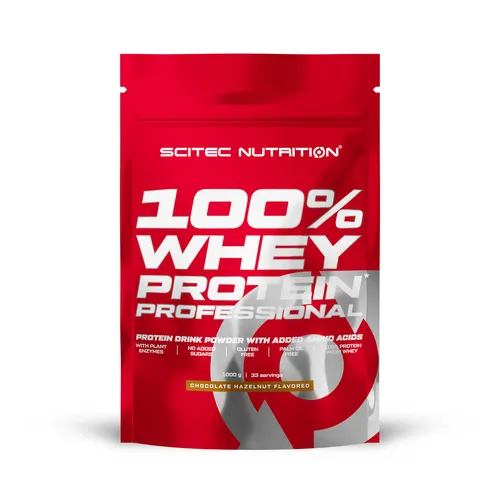 Scitec Nutrition 100% Whey Protein Professional 1000 g - Whey Protein Pulver mit Schokolade-Haselnuss Geschmack, ideal für den Muskelaufbau und die Regeneration, angereichert mit Aminosäuren und Verdauungsenzymen.