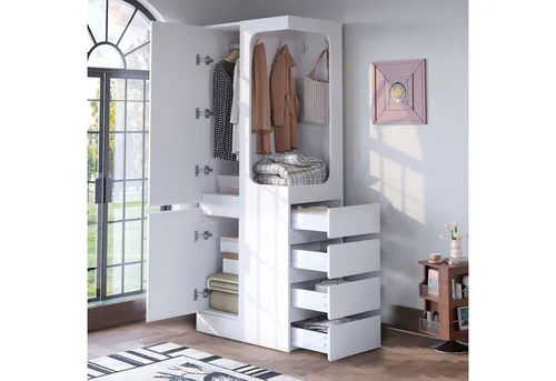 OKWISH Kleiderschrank Schrank (mit 4 Schubladen & offenem Hängefach, 1 Tür, 70×40×170 cm)