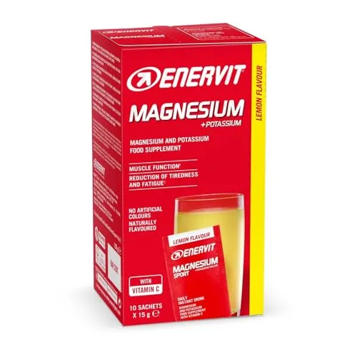 Enervit Magnesium & Kalium – Mineralstoff-Ergänzung zur Wiederauffüllung von Elektrolyten, reich an Vitamin C, nach intensiven Trainingseinheiten, Zitronengeschmack, Vegan, 10 Beutel