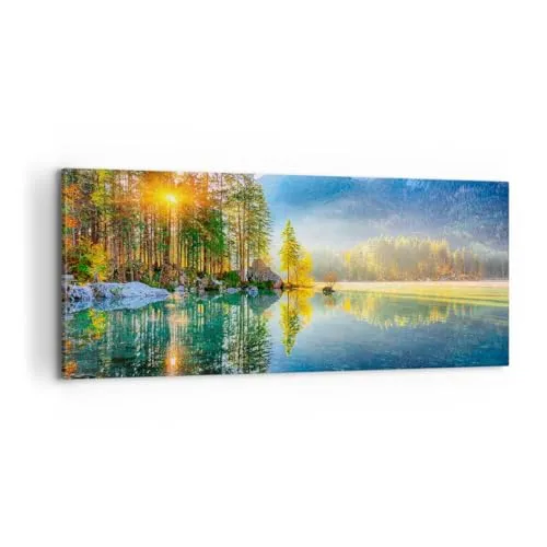 Panorama Bilder auf Leinwand 100x40cm Leinwandbild Landschaft Alpen Berge Groß Wanddeko Bild Schlafzimmer Küche Wandbilder Dekoration Wohnzimmer Wall Decor Canvas Wand Kunstdruck Art AB100x40-5307