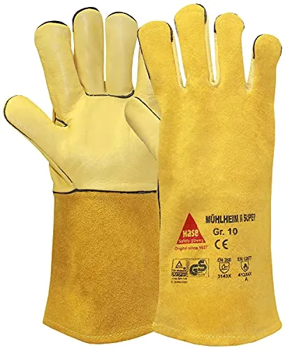 Hase Safety Gloves Hase Gefütterter Schweißerhandschuhe MÜHLHEIM II-SUPER Rindnarbenleder TÜV GS - Gr. 8, braun