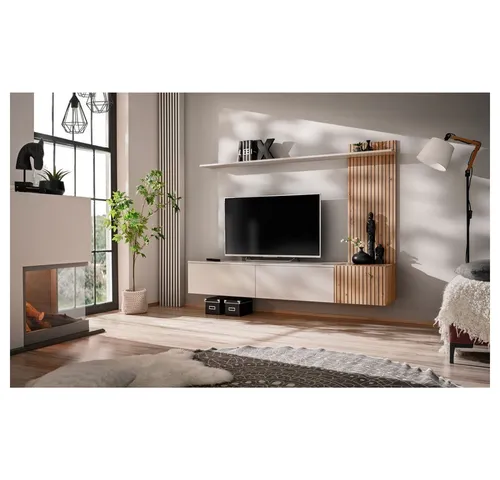 Lomadox Wohnwand SANLORENZO-164, in Kaschmir mit Eiche, 180 cm breit, Wandpaneel, TV-Schrank, Regal