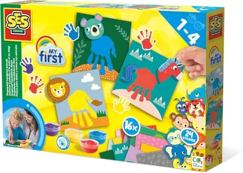 SES Creative 14443 - My first Fingerfarbe Handabdruck Tiere: Malset für spielerische Kreativität, Diverse Farben