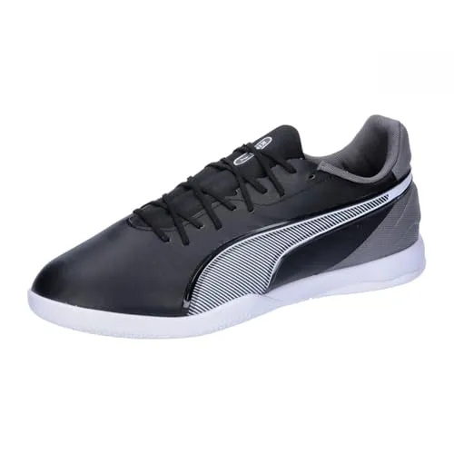 PUMA Unisex King Match IT Fußballschuh, Schwarz Weiß-Dunkelgrau, 44.5 EU - Fußballschuhe mit abriebfester Gummi-Außensohle für maximalen Komfort und perfektem Sitz dank hohem Slip-on-Design.
