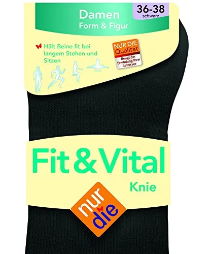 Nur Die Fit & Vital Kniestrümpfe entlastende Reisestrümpfe weiche & atmungsaktive Baumwolle mit Komfortbund Damen, schwarz, 39-41