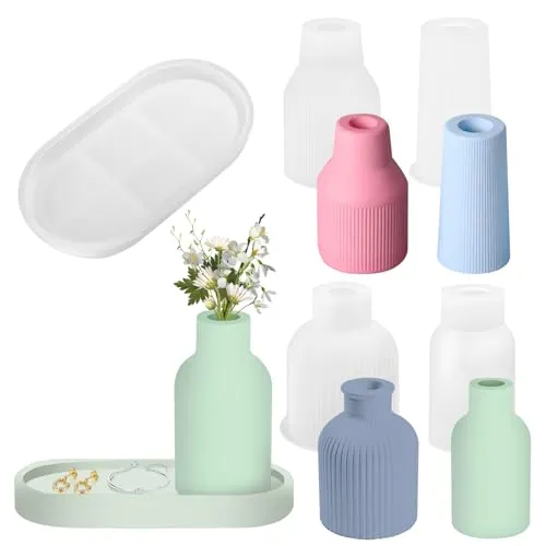 Stücke Vase Silikonform, Gießformen Blumenvasen, DIY Vases Resin Formen,Handgefertigte Silikonform zur Herstellung 4 Vase+1 Paletten 5