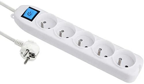 Electraline Basic Mehrfachsteckdose, mit Schalter, Länge 1,5 m, Querschnitt 3G1 mm2, weiß, weiß, 32006
