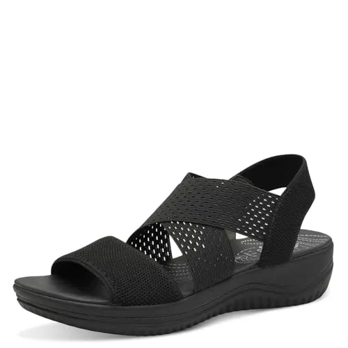 Jana Coshy Damen Sandalen flach Elastisch Vegan, Schwarz (Black), 37 EU - Wanderschuhe für Damen, ideal für breite Füße und 100% vegan. Bequem und stylisch für jeden Alltag. Perfekt für den Freizeit-Look!