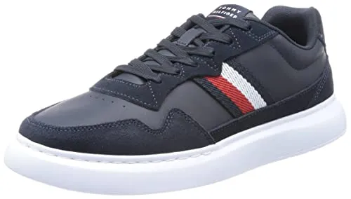 Tommy Hilfiger Herren Cupsole Sneaker Schuhe, Blau (Desert Sky), 42 EU - Herren-Sneaker aus 100% Leder, elegantes Design mit aufgestickter Tommy Hilfiger Flag, ideal für Alltagslooks und besondere Anlässe.