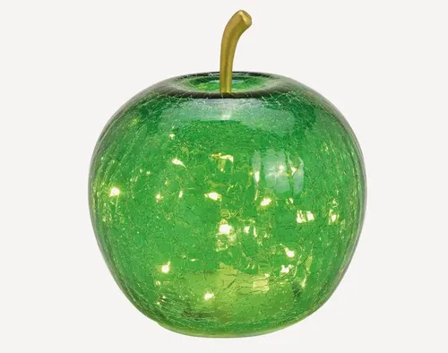 Seyila Home Dekofigur Dekorative Glas Apfel Leuchte mit LED, Crackle-Effekt, Goldener Stiel
