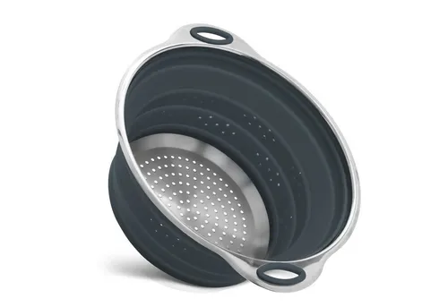 Camolo Faltbares Nudelsieb aus Silikon und Edelstahl - Allzwecksieb mit klappbarem Design, ideal für platzsparende Aufbewahrung und einfache Reinigung, perfekt für Küche und Camping.