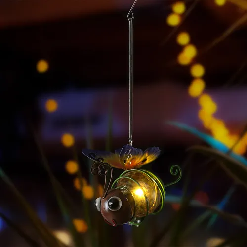 LED Solar Schmetterling hängend Schwingfigur mit Feder gelb Gartenfigur Deko