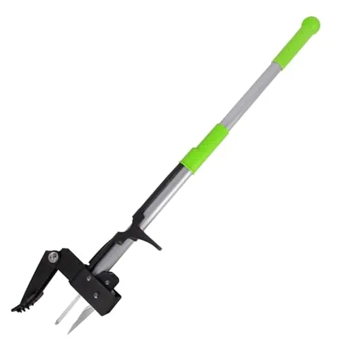 ORIENTOOLS Unkrautstecher,Unkraut entferner gerät mit mit Stiel,Unkrautentferner mit Edelstahl 4-Krallen und Pedal,Gartenwerkzeug mit silbernem Eisenrohrgriff (100 cm)