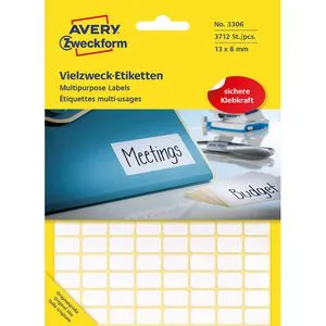 Avery Zweckform 3306 Etiketten weiß 8 x 13mm, 3712 Stück