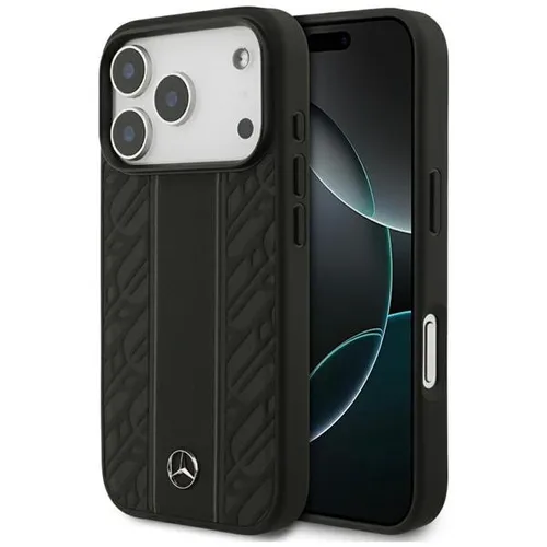 Mercedes iPhone 17 Pro Hülle - Laurel Leaves Stripes MagSafe Schwarz - Handyhülle für Apple iPhone 17 Pro aus echtem Leder, bietet eleganten Schutz mit MagSafe-Kompatibilität und einzigartigem Design inspiriert von Mercedes-Benz.