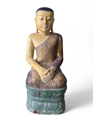 Asien LifeStyle Buddhafigur Sariputta-Mönch-Skulptur aus Holz, 90 cm - Figuren & Skulpturen, handgefertigte Holzskulptur aus Burma, bringt Ruhe und Harmonie in Ihr Zuhause.