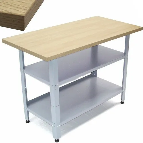 Werkbank Werkstatttisch 06058 - Robuste Profiwerkbank 120cm mit Ablagefächern - Robuste Werkbank mit 30mm Holzarbeitsplatte und 2 Ablagefächern. Ideal für Bastel- und Reparaturarbeiten. Bis zu 300 kg belastbar, höhenverstellbar und stabil – der perfekte Arbeitsplatz für jede Werkstatt!