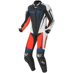 Berik Race-X 1-Teiler Motorrad Lederkombi, schwarz-weiss-rot-blau, Größe 58 - Hochwertige 1-Teiler Motorrad Lederkombi aus Premium Rindsleder, bietet Flexibilität durch Tense-Tex Stretch und sorgt für optimalen Komfort beim Fahren.