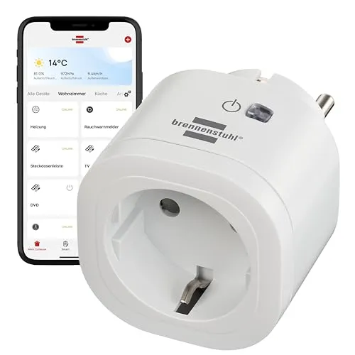Brennenstuhl Smart-Steckdose WA 3000 - WLAN-fähige Innensteckdose mit Sprachsteuerung, programmierbar und ideal zur ortsunabhängigen Steuerung von Geräten bis 3.000 Watt.