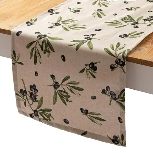 SCHÖNER LEBEN. Tischläufer Olivenzweige 40x160cm in beige von SCHÖNER LEBEN.