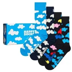 Happy Socks Herren Strümpfe Baumwolle blau gemustert 41-46 - Sportsocken mit Wolken-Design, verstärkter Ferse und Zehen für extra Halt. Atmungsaktiv und weich, ideal für jeden Look im praktischen 4er Pack.