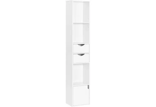 Woltu Bücherregal mit Schubladen und Tür, 30x158x24 cm - Praktisches Bücherregal mit 2 Schubladen für Kleinigkeiten und verstellbarem Regalboden. Stabil und mit Kippschutz für mehr Sicherheit. Ideal für Ihr Zuhause oder Büro.