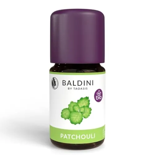 Baldini Bio Patchouli Öl 5ml - 100% Naturreines Ätherisches Öl - Lebensmittelqualität - Vegan - für Speisen, Getränke & Aroma Diffuser - aus Indien