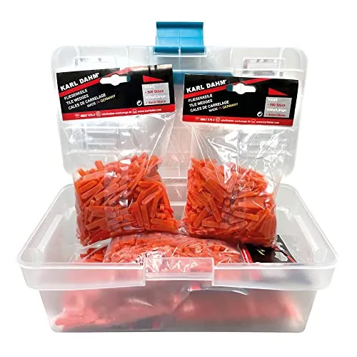 Karl Dahm Fliesen Fliesenkeile in praktischer Werkzeugbox, 2500 St. I Fliesenkeile aus Kunststoff I Leichtes Fliesenlegen mit professioneller Fliesen Verlegehilfe – 12316