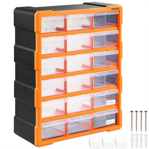 Kleinteileorganizer 475x38x16cm - 18 Fächer - Werkstatteinrichtung mit formstabilen & robusten Schubladen, ideal für eine ordentliche Aufbewahrung, Wandmontage möglich