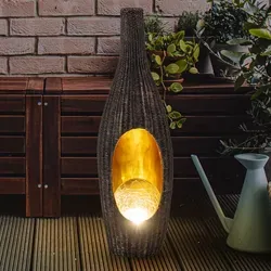 Solarleuchte Rattan-Optik goldfarben mit Glaskugel