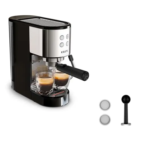 Krups Virtuoso Essential XP4418 - Espressomaschine in Schwarz, perfekte Espressozubereitung und cremiger Milchschaum für zu Hause