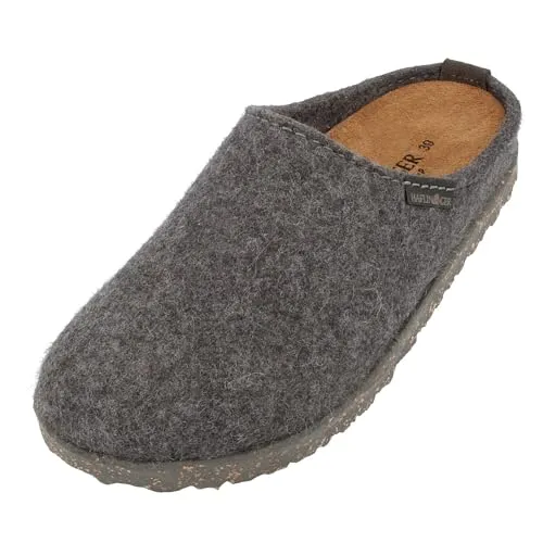 HAFLINGER Manhattan Filzpantoffeln im schlichten Design mit Ledersohle unisex (Anthrazit 4), Gr. 36
