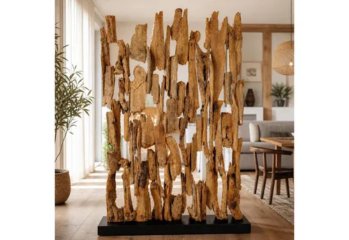 Rustikaler Holz Raumteiler XL aus Teakholz - Paravent aus hochwertigem Teakholz, 200 cm hoch, ideal als Sichtschutz und Raumteiler für eine gemütliche Atmosphäre.