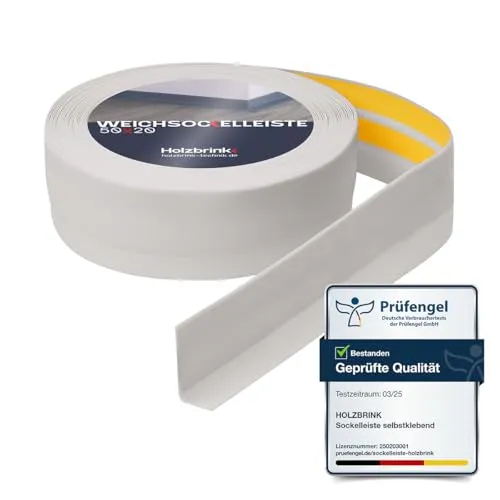 HOLZBRINK Weichsockelleiste selbstklebend PVC 50x20mm, 5 m | Winkelleiste für Küchenarbeitsplatte, Bodenbelag | Eckleiste selbstklebend | Farbe: Aschgrau