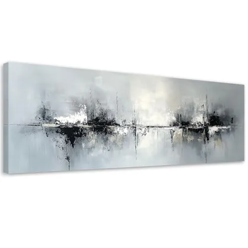 Feeby Leinwand Bilder - Bild Wohnzimmer - Schwarz Weiß Abstraktion - 90x30 1tlg - Deko Schlafzimmer Groß - Dekoration Canvas - Gemälde - Modern Wandbilder - Kunstdruck