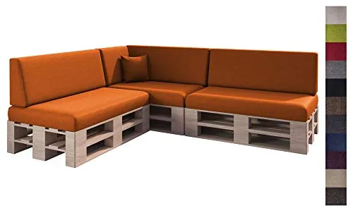 sunnypillow Palettenkissen Set - 8er Set für Palettenmöbel in Orange - Verwandeln Sie Ihre Europaletten in gemütliche Sitzgelegenheiten! Die Kissen sind pflegeleicht, mit abnehmbarem Bezug und ideal für Innen- und Außenbereiche.