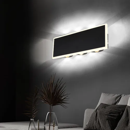 Moderne Wandleuchte in Schwarz mit LED 12W - Lampen: Stilvolle Wandleuchte aus schwarzem Metall und klarem Acryl, mit 850 Lumen warmweißem Licht für eine angenehme Atmosphäre. Ideal für Wohnzimmer und Schlafzimmer.