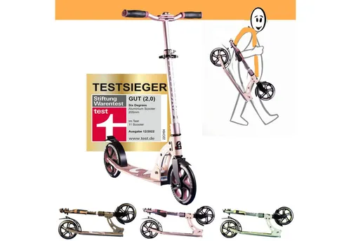 SIX DEGREES Cityroller aus Aluminium – TESTSIEGER Stiftung Warentest - Robuster Cityroller für Kinder und Erwachsene, mit klappbarem Design und praktischem Seitenständer. Ideal für Schule und Freizeit, max. Benutzergewicht 100 kg. Testsieger mit ergonomischen Griffen und Sicherheitsreflektoren.