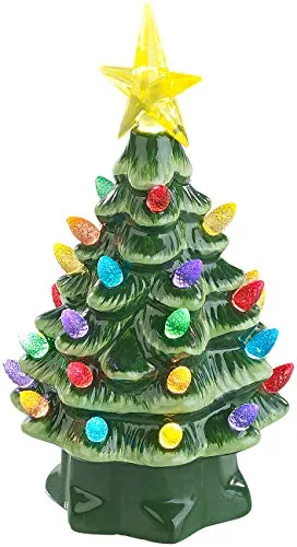 infactory Weihnachtsbaum Mini: Deko-Weihnachtsbaum aus Keramik mit LED-Beleuchtung, Timer, 19 cm (Mini Tischdeko, klein, Weihnachtsbaumbeleuchtung kabellos)