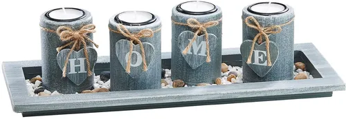 Locker Dekoschale mit Kerzenhaltern in grau von locker