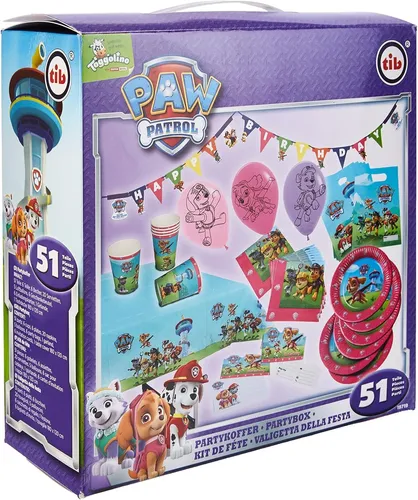 Partykoffer Set Paw Patrol Partygeschirr Dekoration Kindergeburtstag 51 Teile