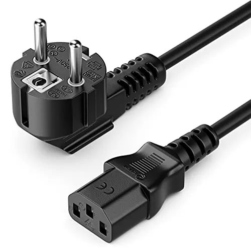 deleyCON 20m Kaltgerätekabel Netzkabel Stromkabel Schutzkontakt Stecker Typ F (CEE 7/4) 90° Gewinkelt auf Kaltgerätekupplung C13 Buchse PC Computer Monitor Drucker Beamer - Schwarz