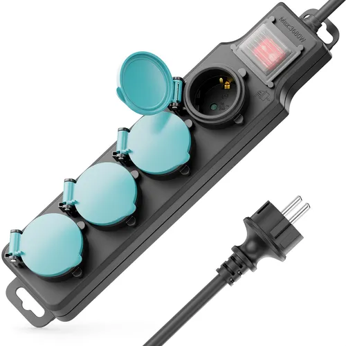 Steckdosenleiste 4-Fach Outdoor Außenbereich Feuchtraum Strom Steckdose 5m Kabel