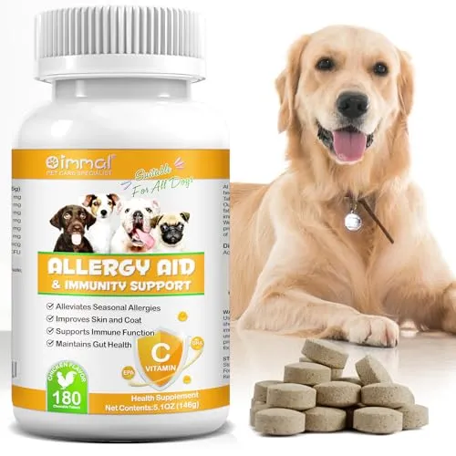 JSBNQRMZ Allergie Tabletten für Hunde,180 Tabletten für Verdauung, Milben Hund Tabletten,Immunsystem, Haut & Fell Allergien bei Hunden, erhält die Darmgesundheit- lindert saisonale Allergien