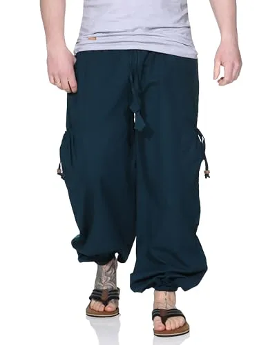 Kunst und Magie Unisex Goa Pluderhose Pumphose Freizeithose Cargohose Baumwolle, Größe:XXL, Farbe:Petrol
