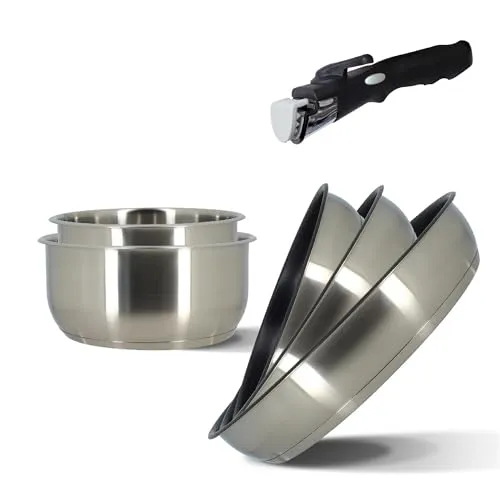 6-teiliges Induktionstöpfe Set Iris aus Edelstahl - Kochtöpfe mit abnehmbarem Griff, antihaftbeschichtet und stapelbar für Platzersparnis – ideal für alle Herdarten inklusive Induktion.