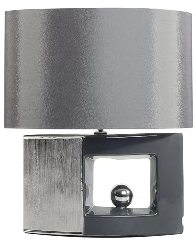 BELIANI Tischlampe Grau und Silber mit Porzellanfuß - Klassische Tischleuchte mit glamourösem Design, eleganter Kunstseide und einem 180 cm langen Kabel für flexible Platzierung. Ideal für stilvolle Akzente in jedem Raum.