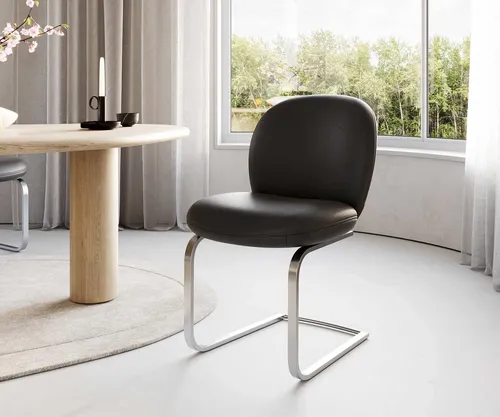 DELIFE Freischwinger Nube-Flex Echt-Leder Schwarz in schwarz von Delife